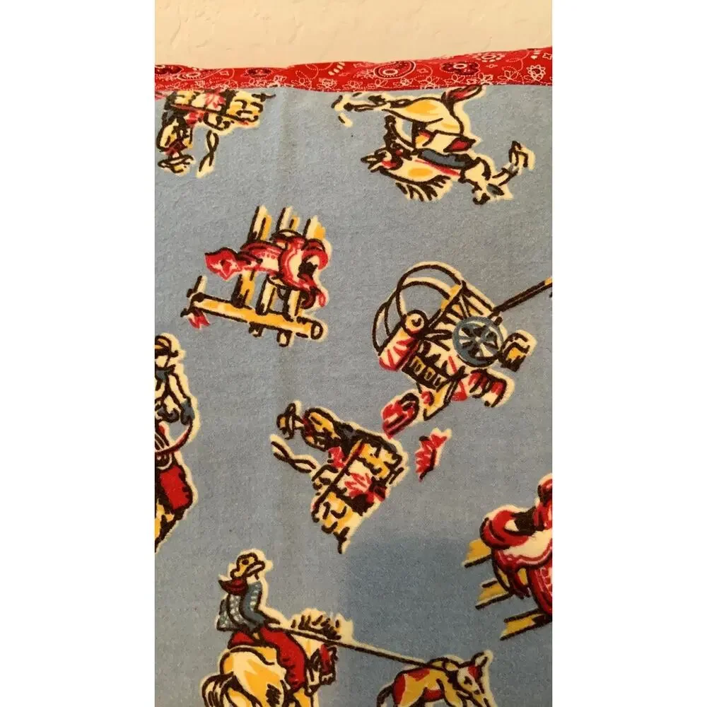 Vintage Cowboy Pillow Sham, Red Bandana Border, Upcycled Flannel